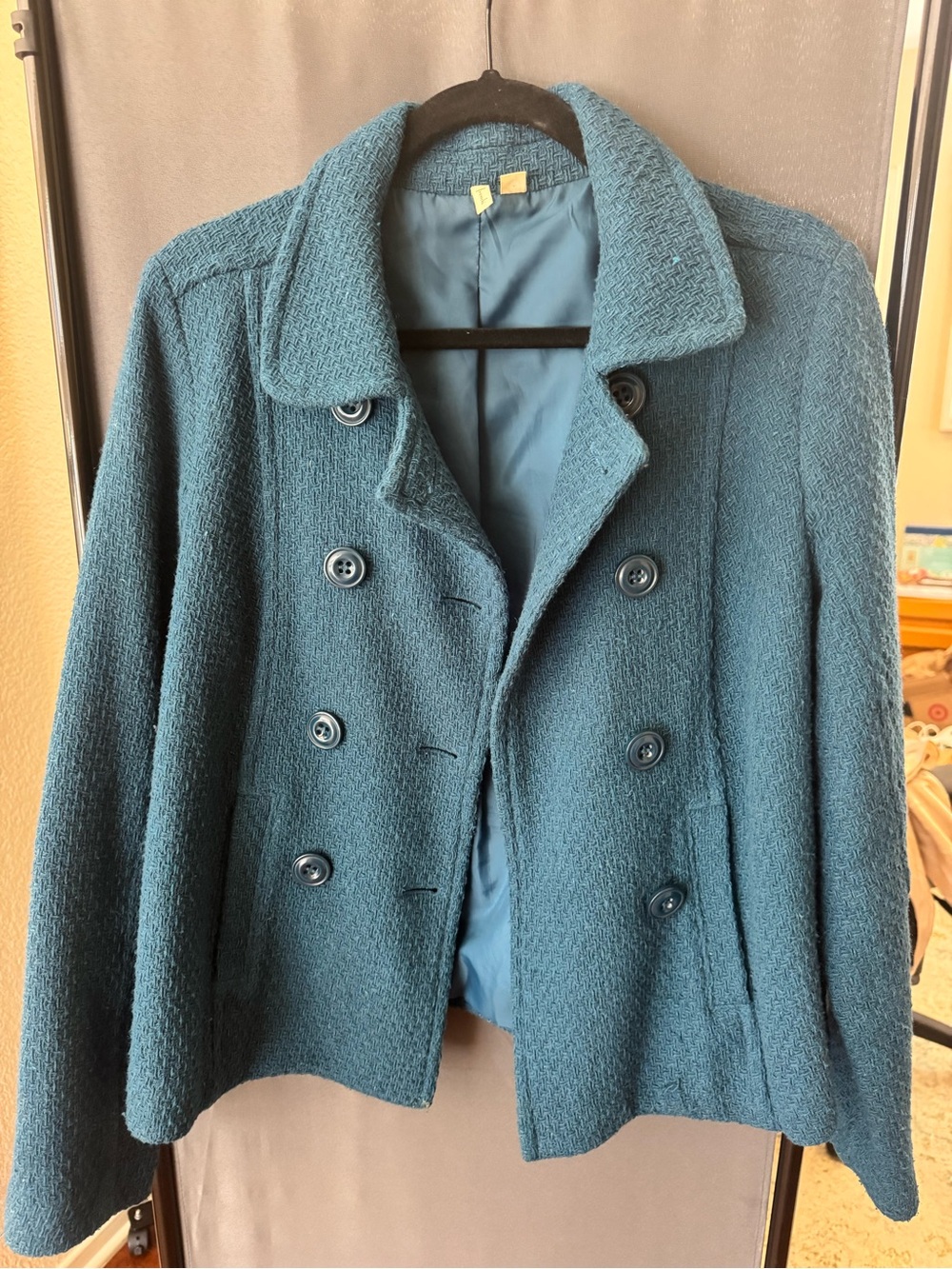 Frenchi Teal Double-Breasted Peacoat